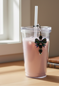 Beaded Straw Charm - Black Bow on a tumbler