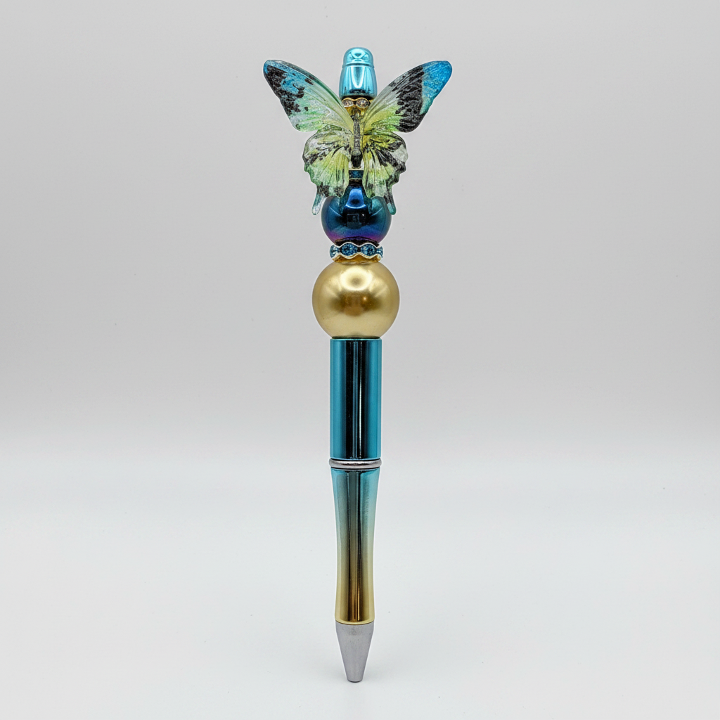 Butterfly beaded pen clean product shot on white background