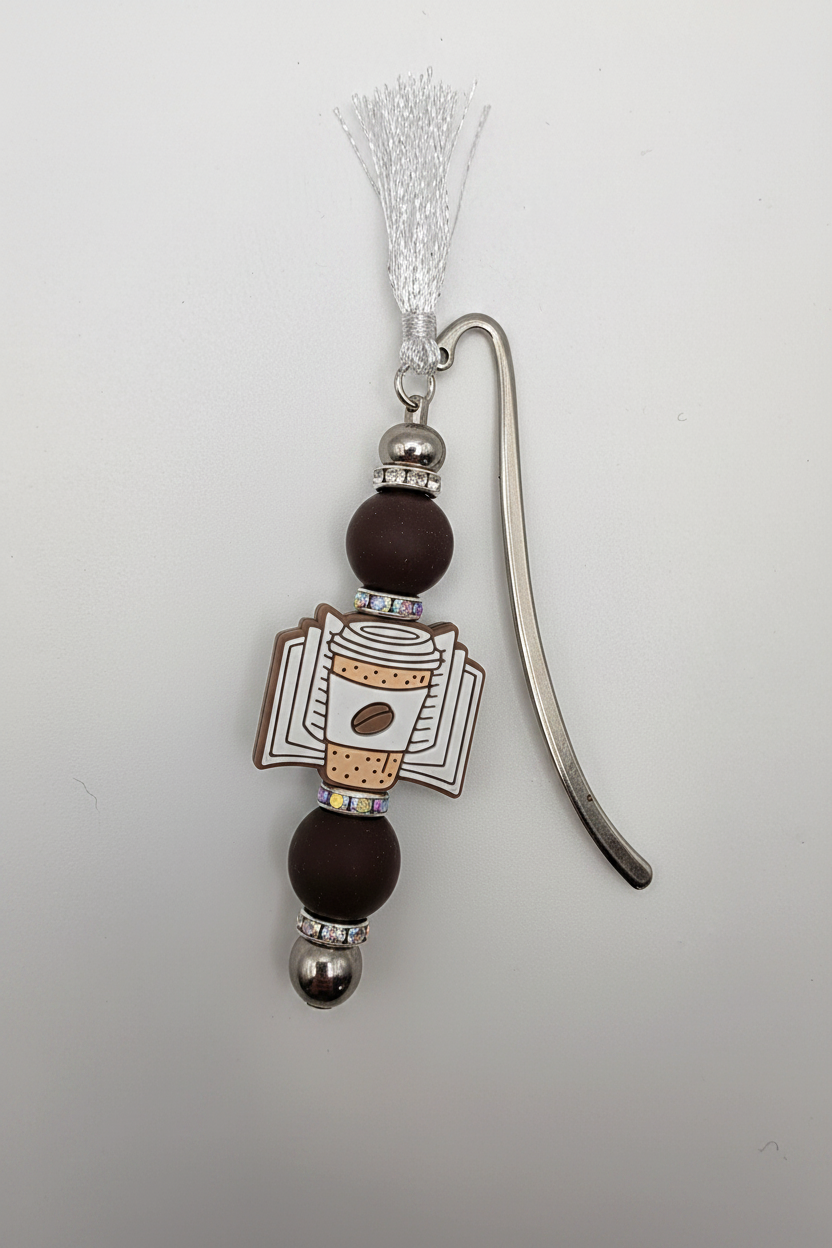 Silver beaded bookmark clean product shot on white background