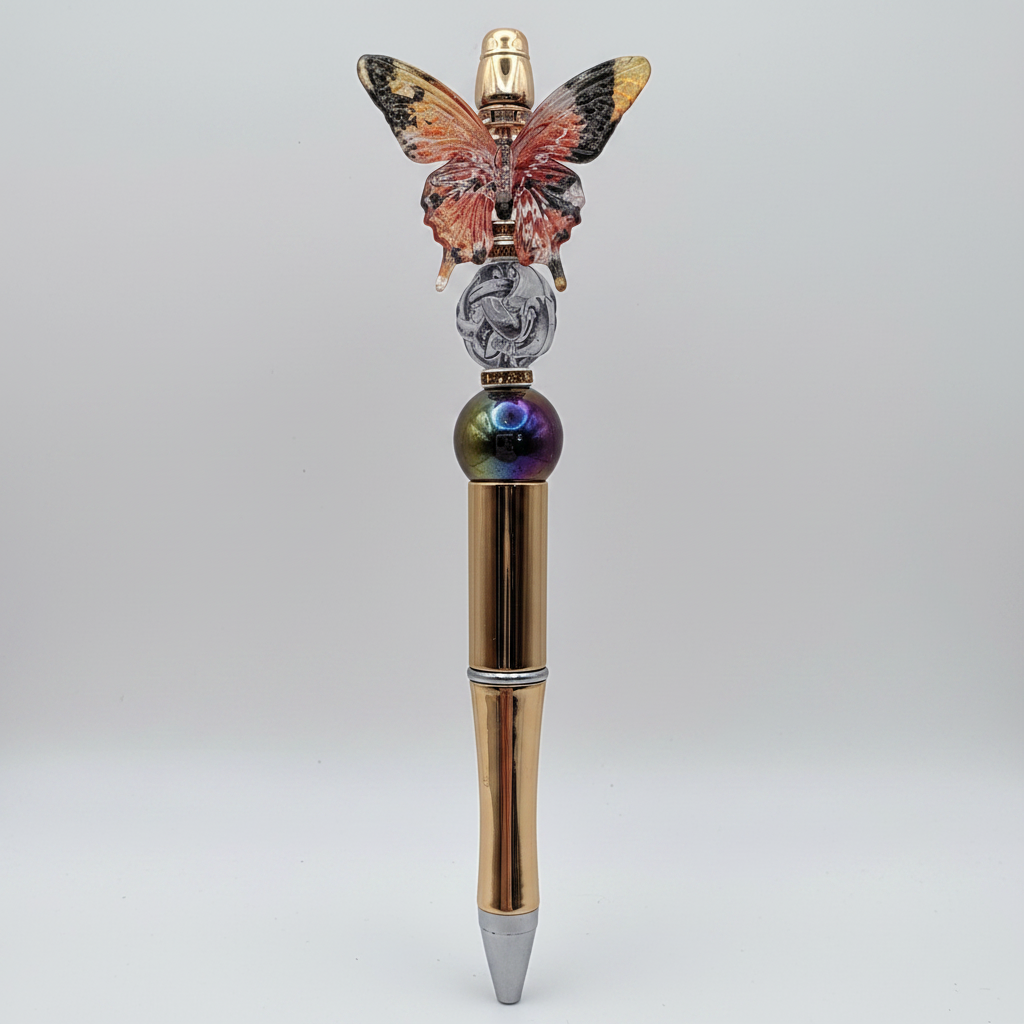 Butterfly beaded pen clean product shot on white background