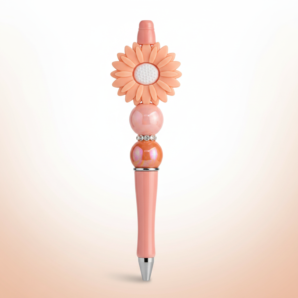 Peach flower beaded pen clean product shot