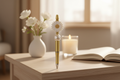 White flower beaded pen in a cozy elegant home setting