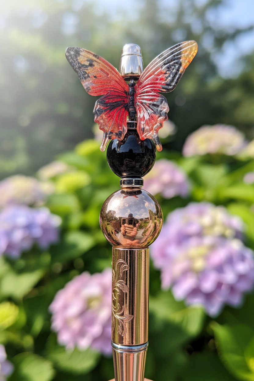 Butterfly beaded pen in beautiful garden setting