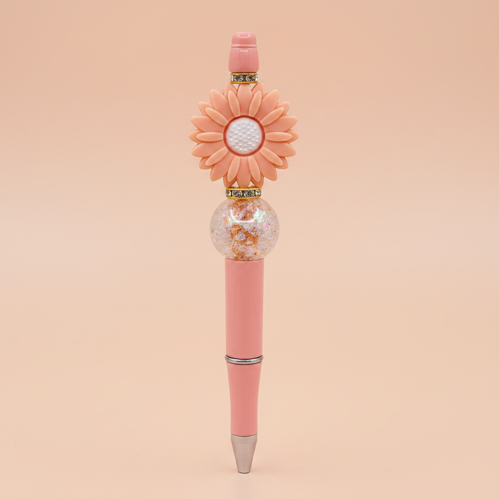 Peach flower beaded pen clean product shot