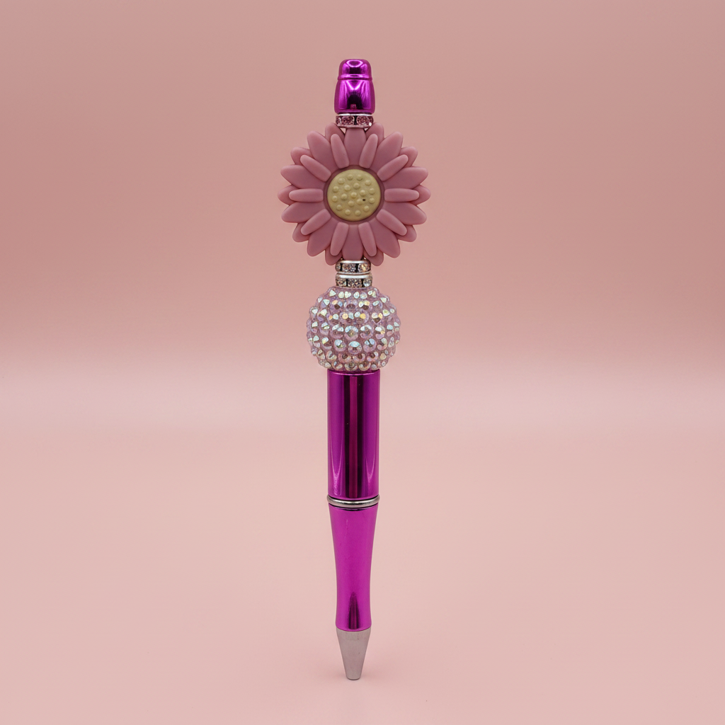 Mauve flower beaded pen clean product shot on white background