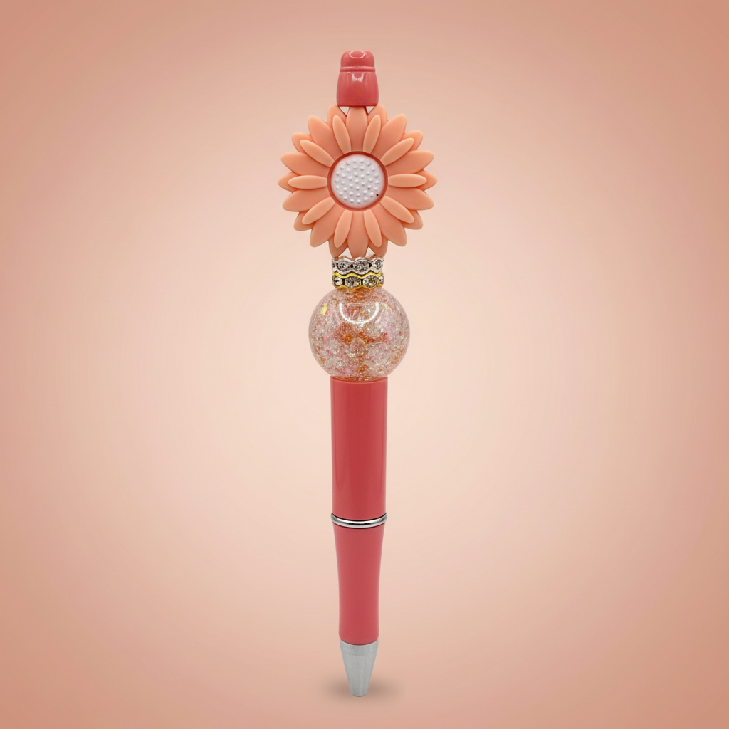 Peach flower beaded pen clean product shot