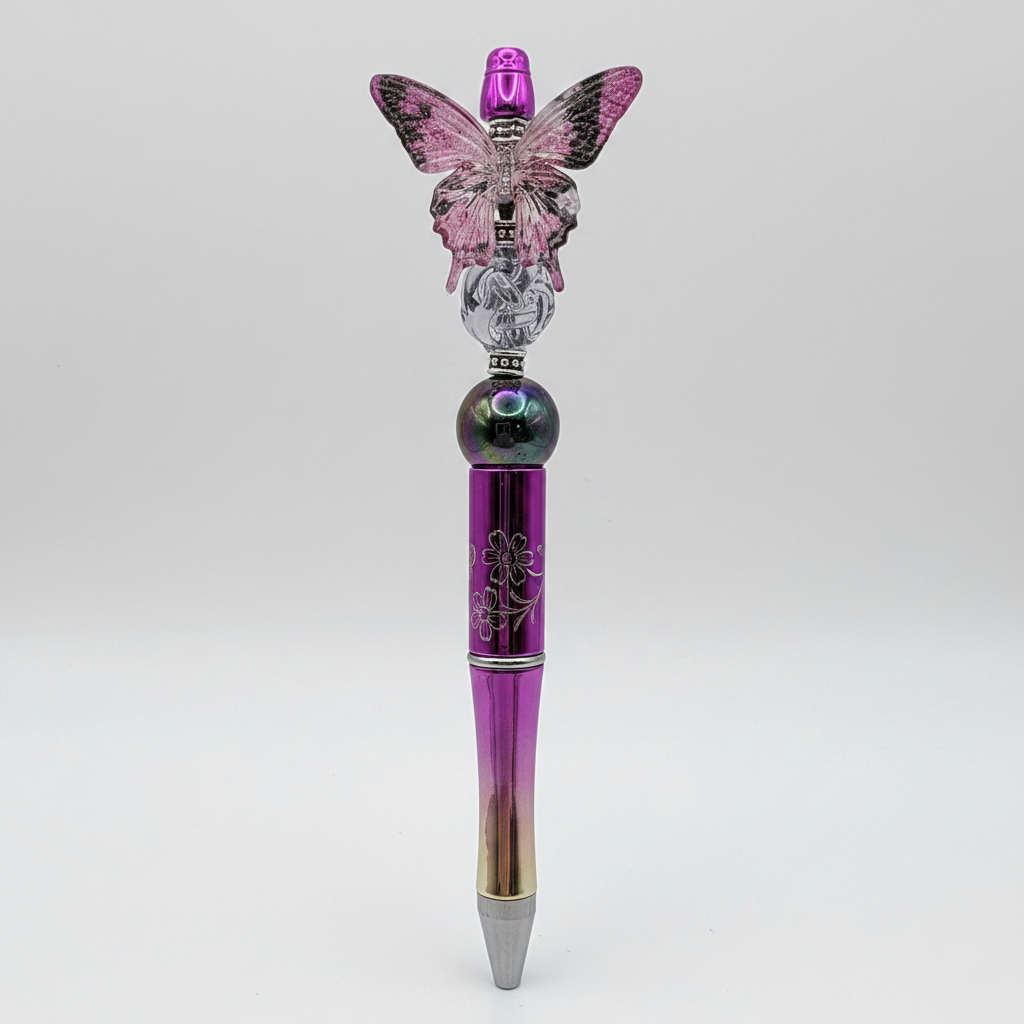 Butterfly beaded pen clean product shot on white background