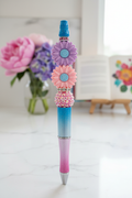 Purple and pink flowers beaded pen in bright stylish kitchen setting