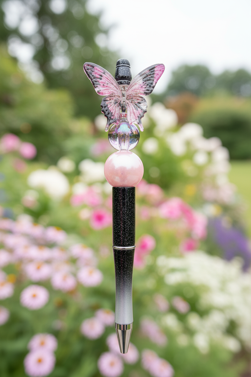 Butterfly beaded pen in beautiful garden setting