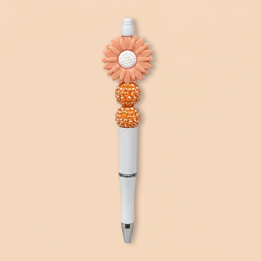 Peach flower beaded pen clean product shot