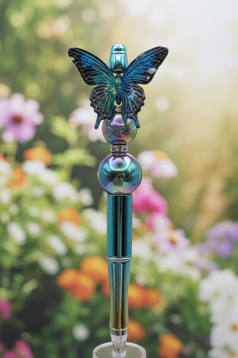 Butterfly beaded pen in beautiful garden setting