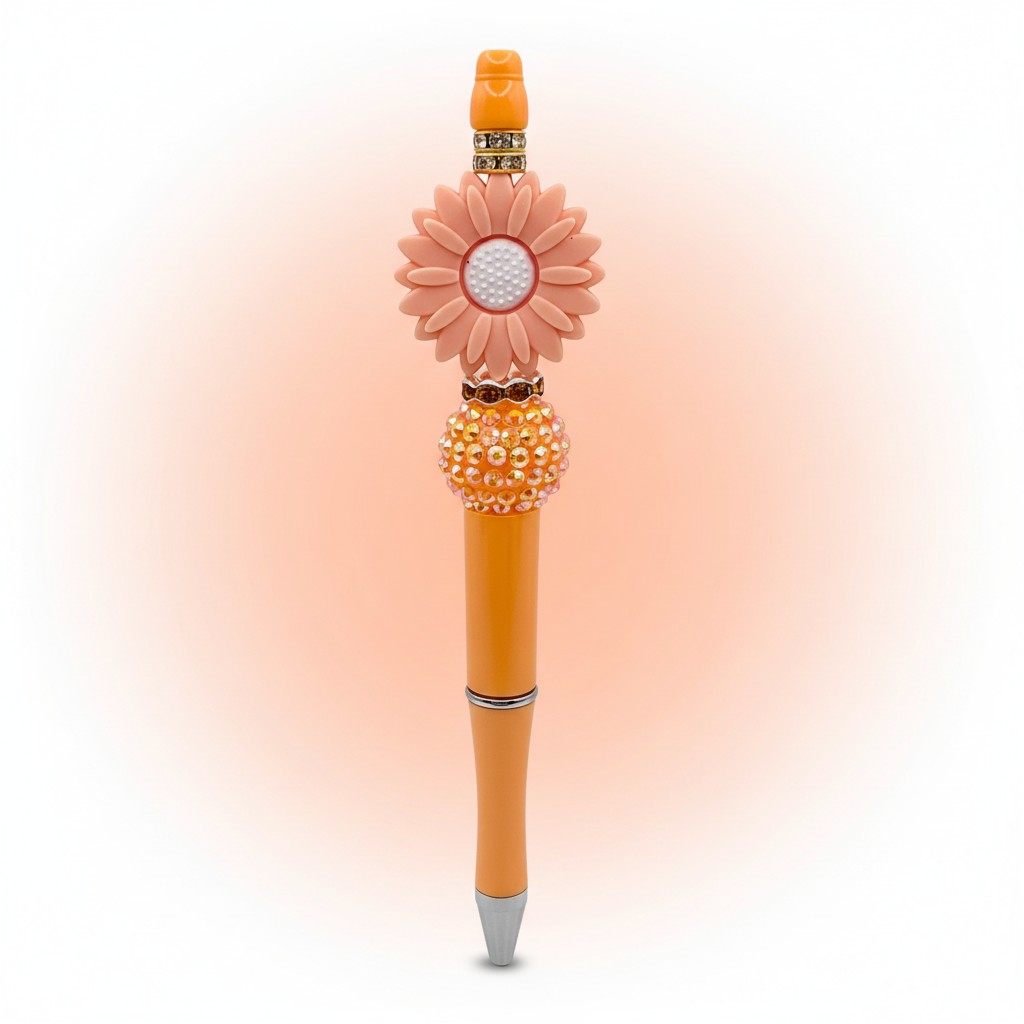 Peach flower beaded pen clean product shot no refill