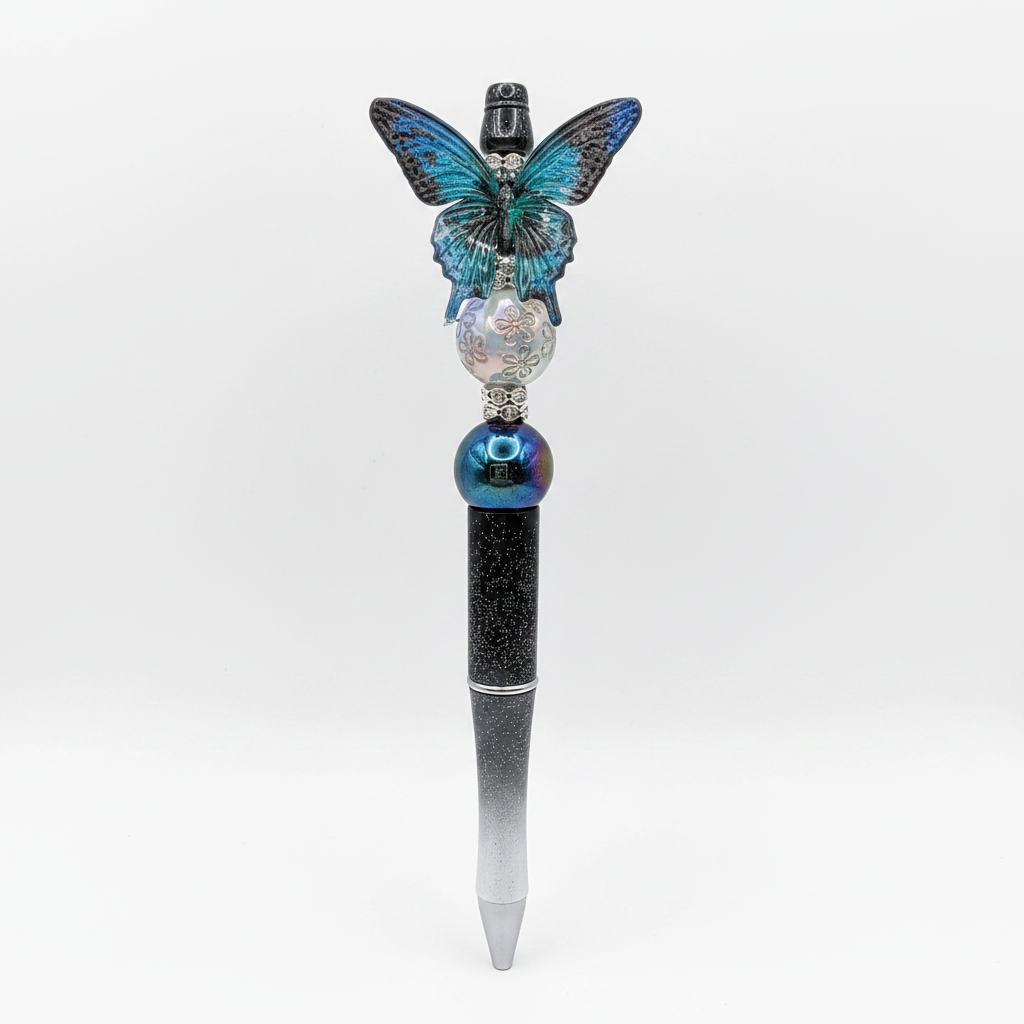Butterfly beaded pen clean product shot on white background