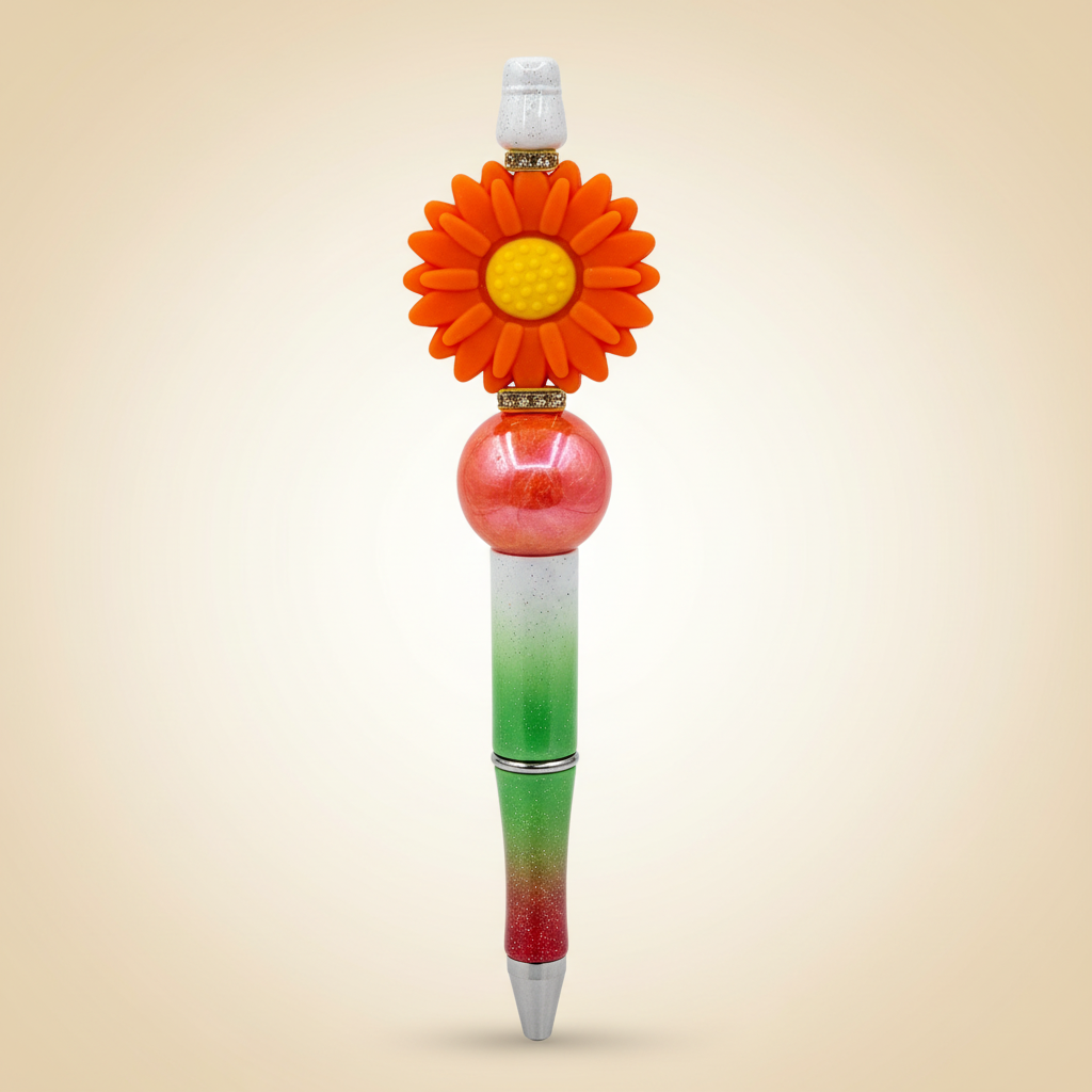 Orange flower beaded pen clean product shot