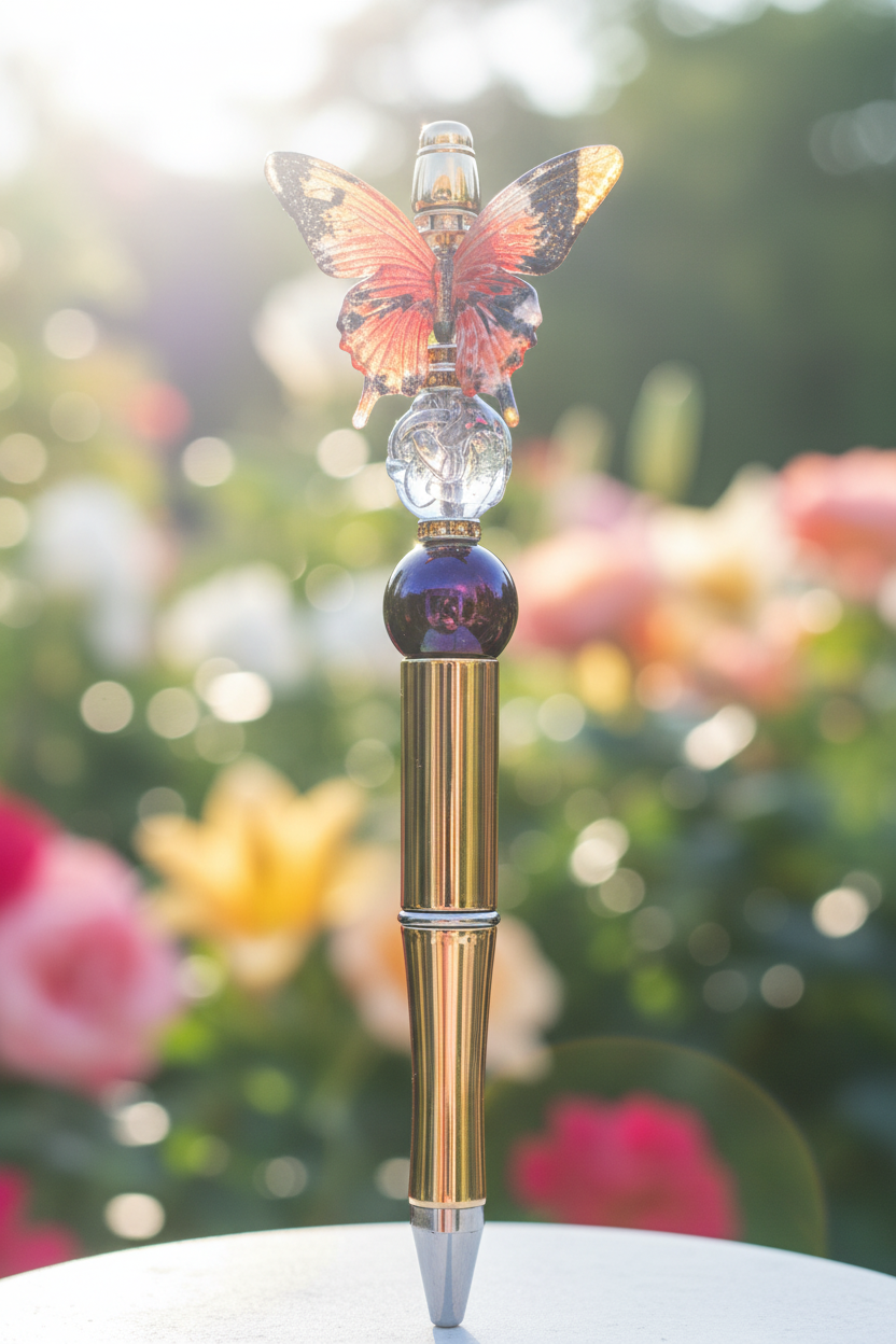 Butterfly beaded pen in beautiful garden setting