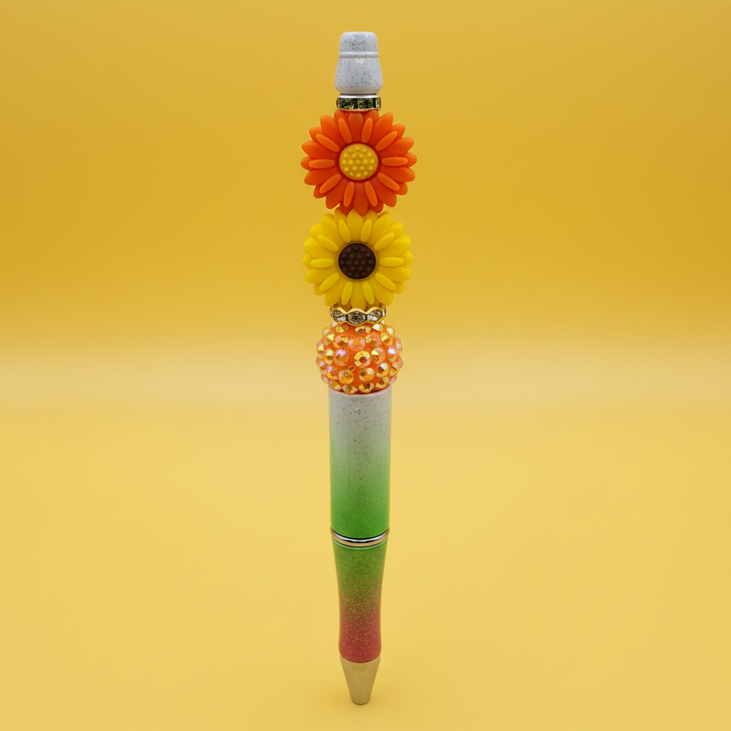 Orange and yellow flowers beaded pen clean product shot