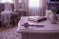 Purple flower beaded pen in a cozy elegant home setting