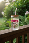 MAMA Needs Coffee Tumbler filled with ice water and lemon