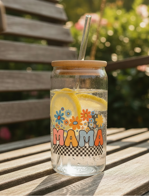 MAMA Tumbler with Lemon Ice Water on Porch Swing