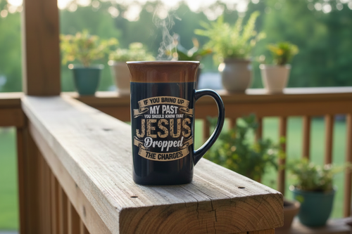 Mug with Steam on Rustic Back Porch