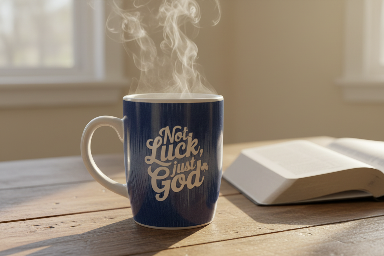 Not Luck, Just God Mug Lifestyle Shot