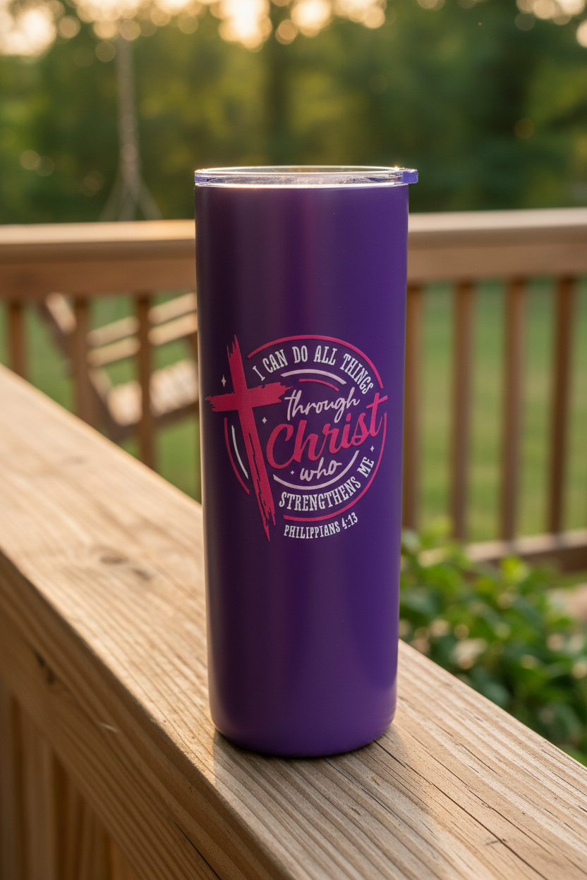 Purple Tumbler on Back Porch - Actual Product