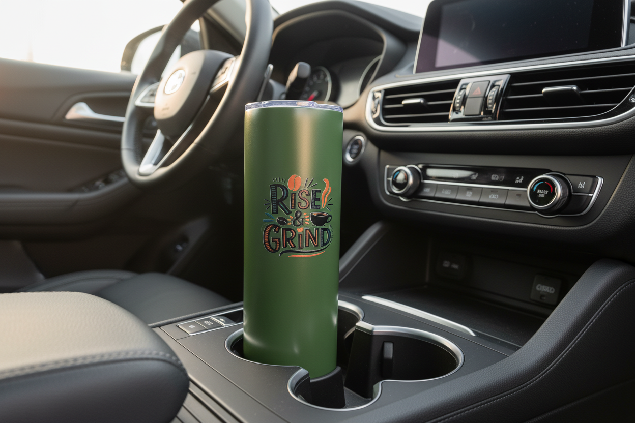 Tumbler Seated in Car Cup Holder