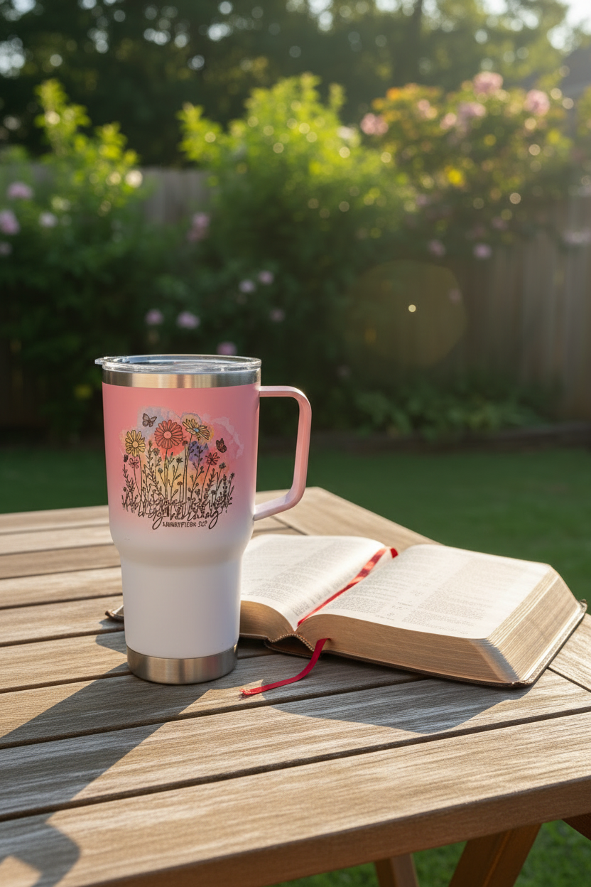 Tumbler with Bible on Back Deck